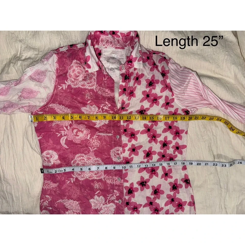 CINO pink floral, paisley and striped patterns button down shirt Women's XS - Picture 7 of 7